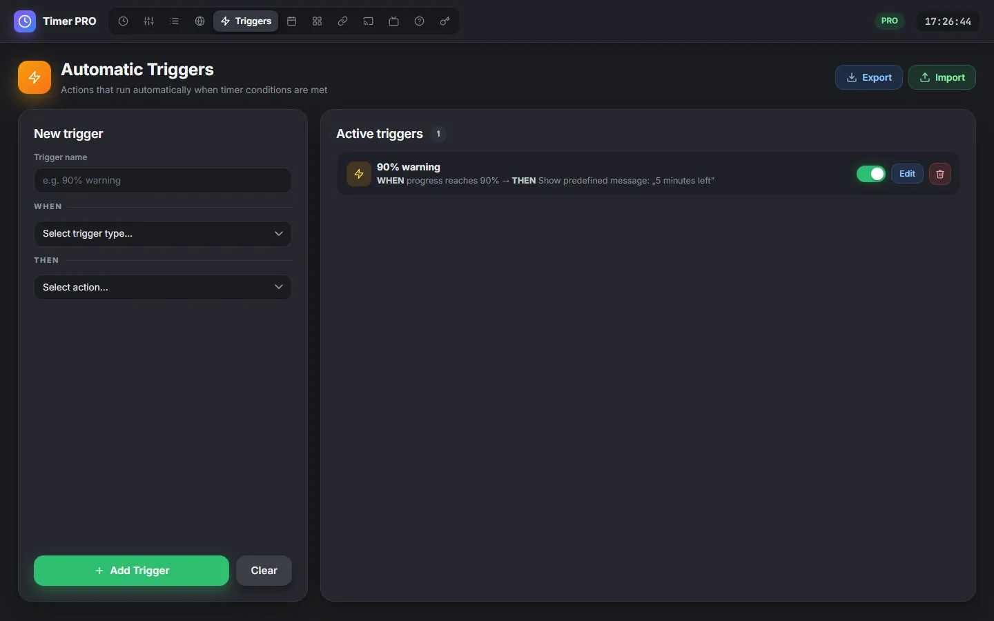 List of automatic triggers