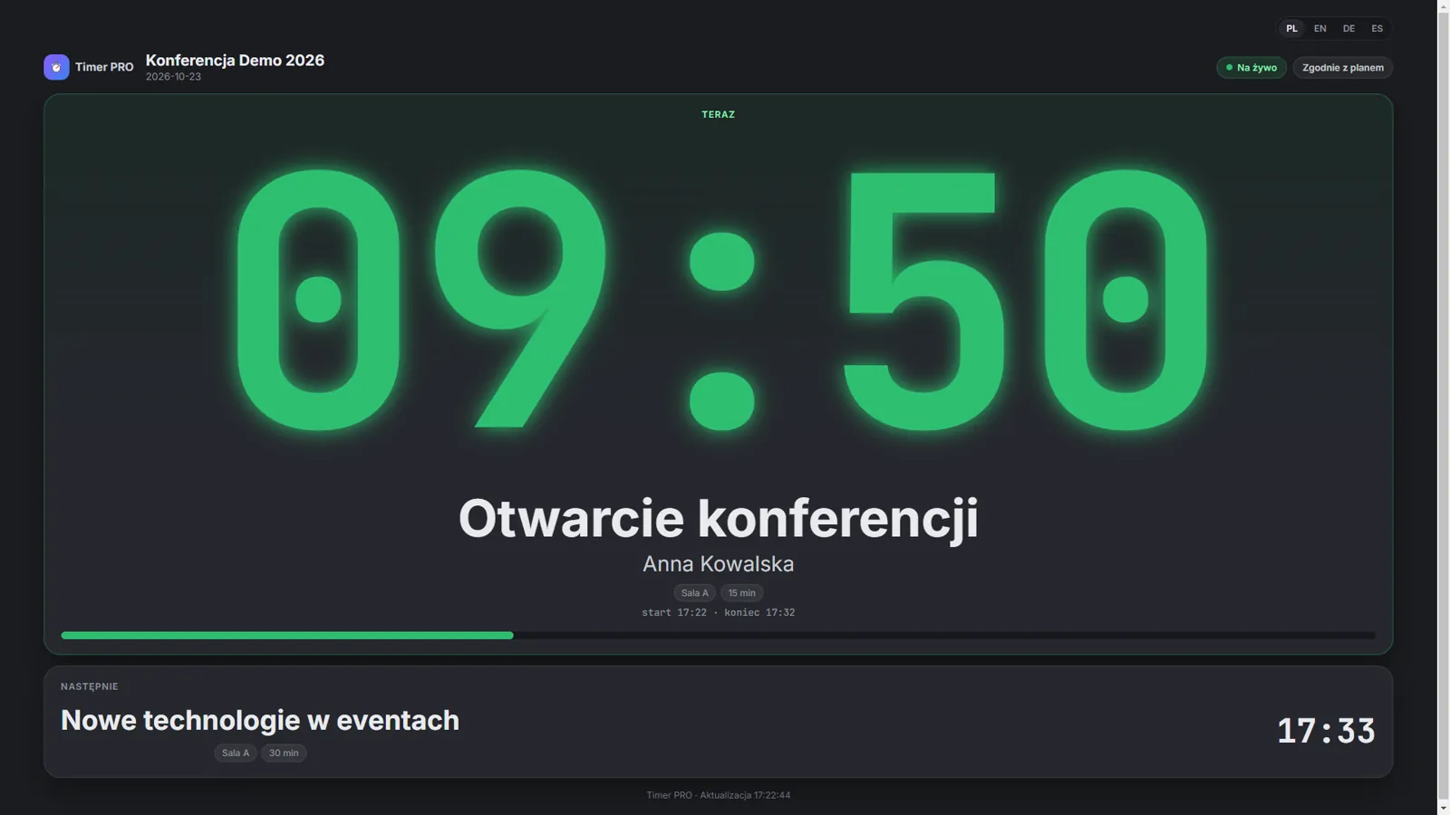 Agenda konferencji na żywo dla publiczności
