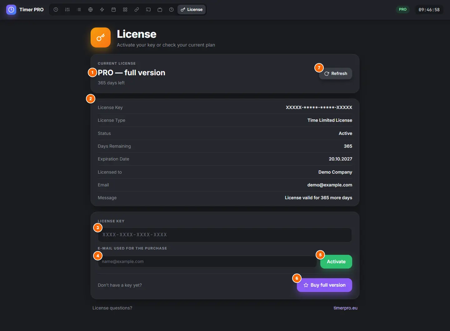 License tab