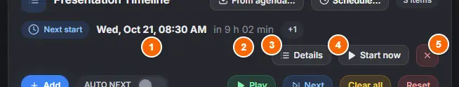 Next start in the Timeline card