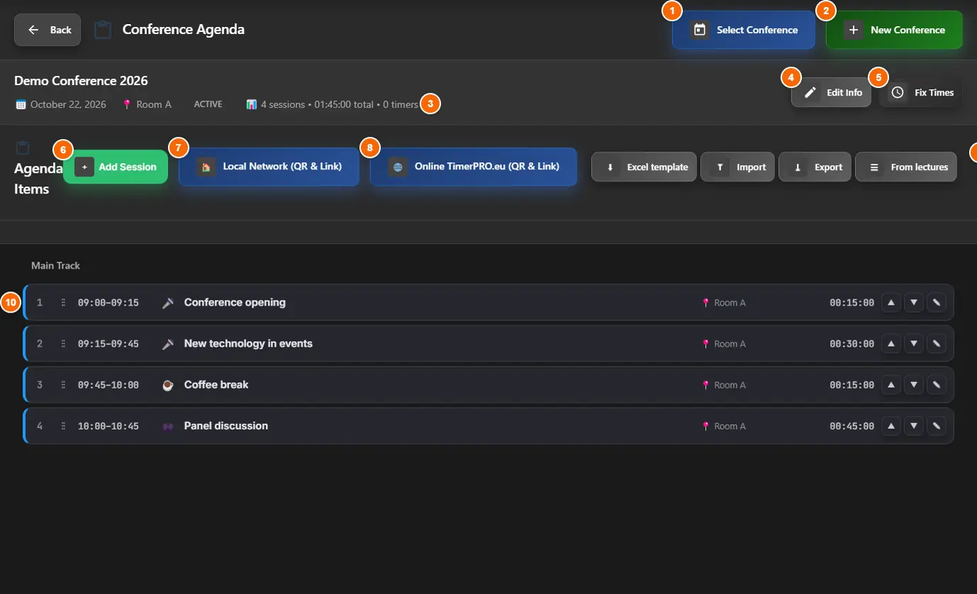 Agenda screen
