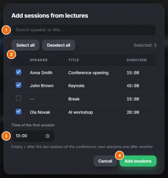 Speakers from the Lectures tab