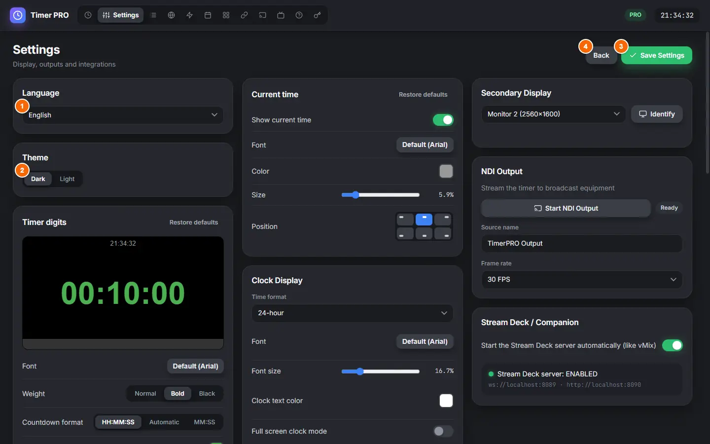 Settings tab