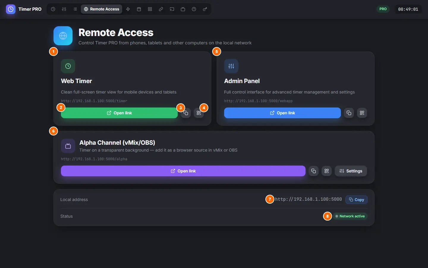Remote access tab