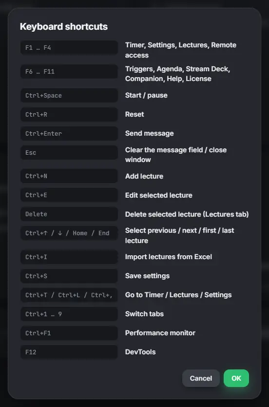 Keyboard shortcuts