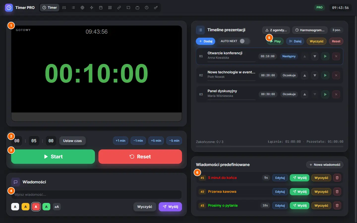 Zakładka Timer